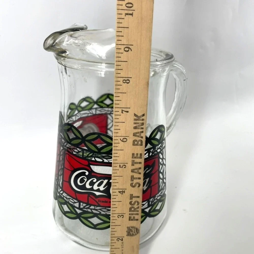 Vintage 1970 Coca-Cola Tiffany Style Stained Glass Pitcher Ice Guard holds 72 oz